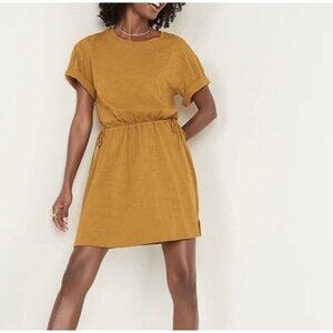Old Navy Dress Womens 3X Mustard Yellow Waist Defined T Shirt Slub Knit Mini